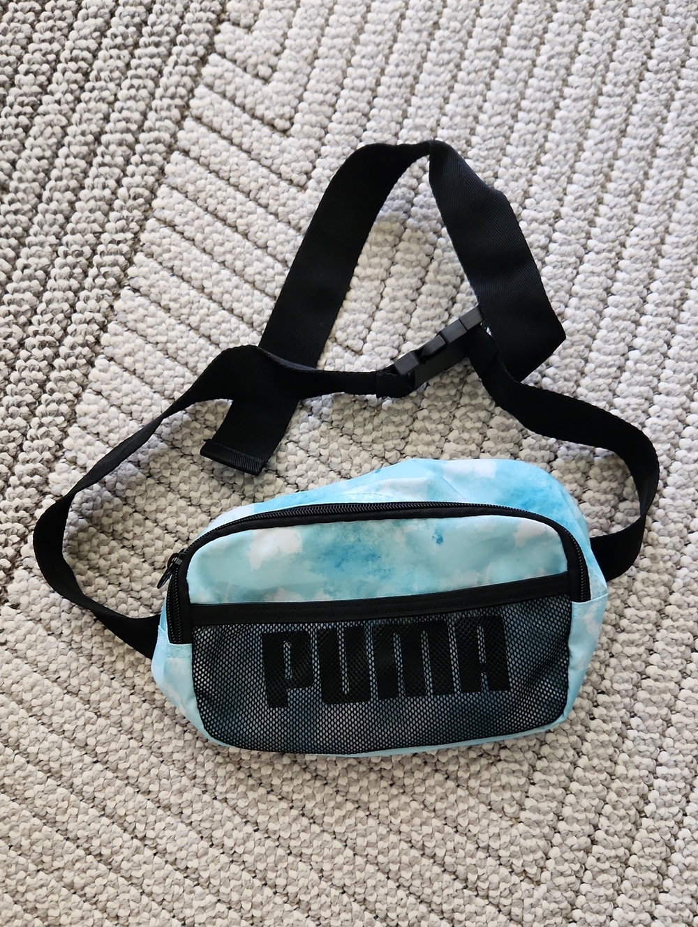 Puma Light Blue Tie-Dye Belt Bag with Black Strap
